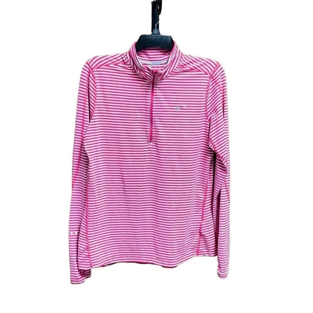 Nike Pink Striped Running Dri Fit Quarter Pullover Size Large